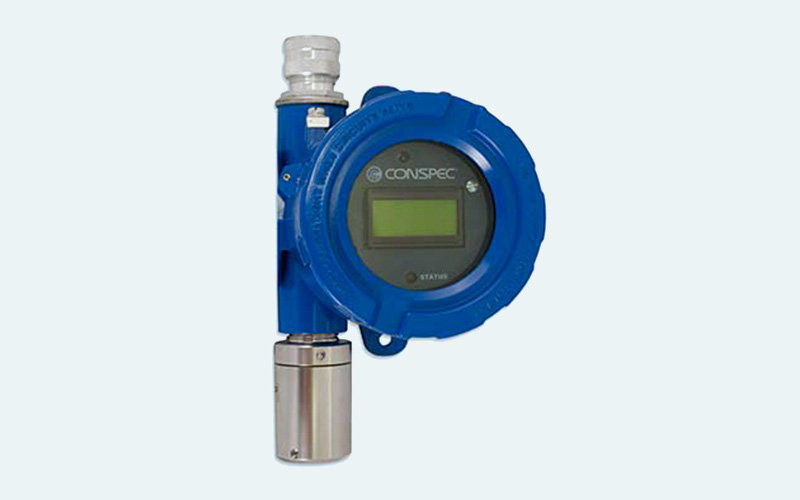 Photograph of CX Series fixed gas detector on white background, showing LED indicators, sensor head, and rugged housing for hazardous locations.