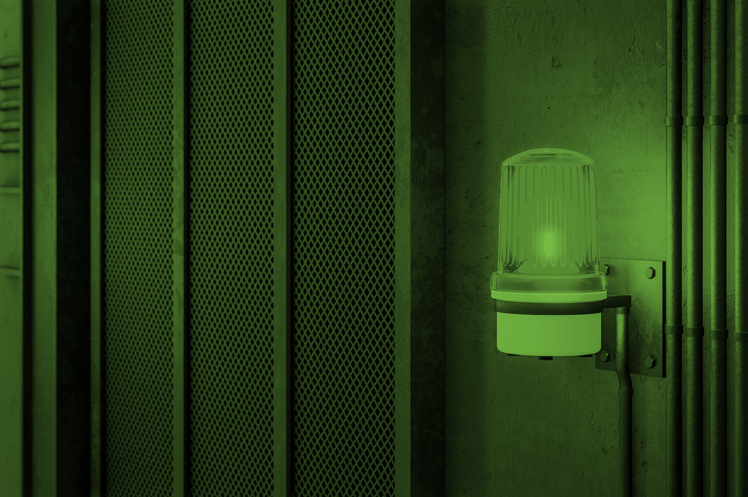 Horn / siren warns of a the presence of a toxic / combustible gas leak in an industrial environment.